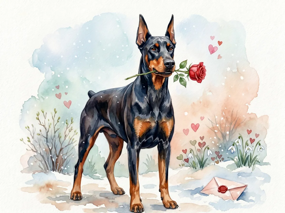 Doberman Pinscher watercolor calendar month 2
